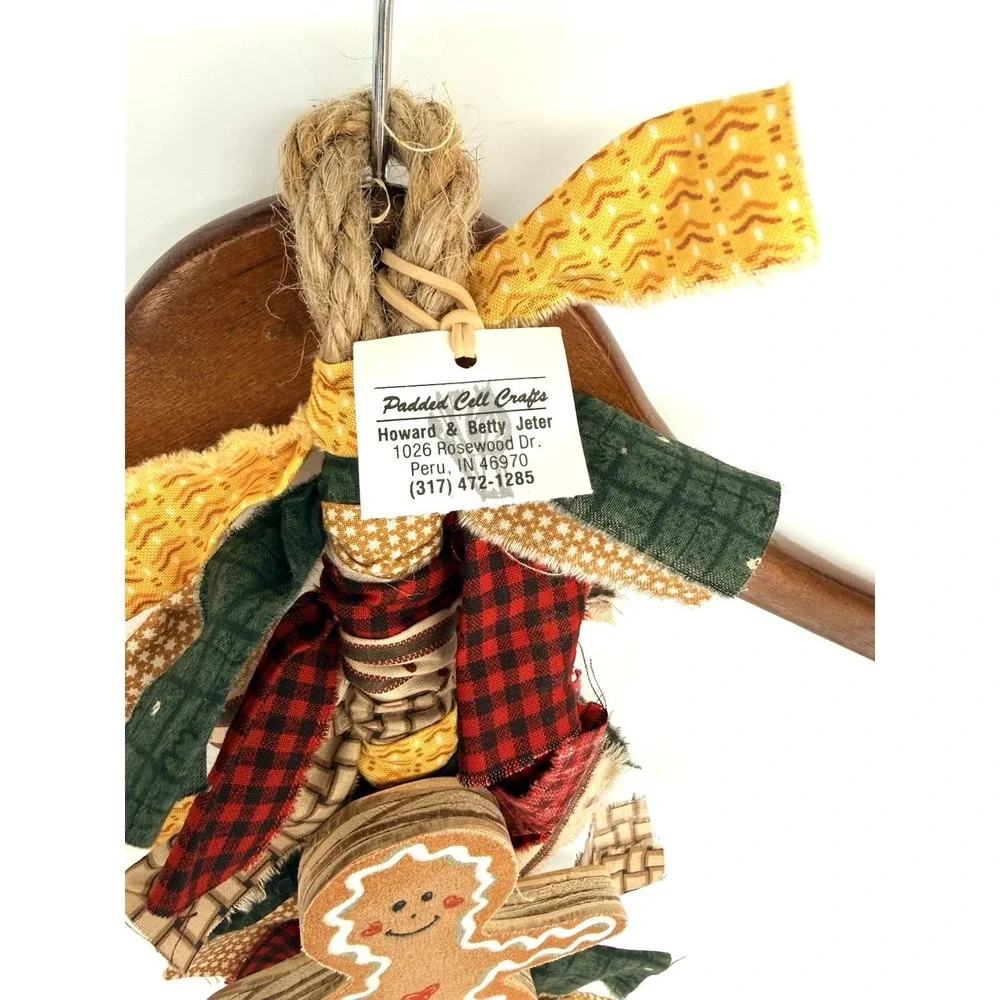 Gingergread Man Christmas Garland Fabric Scraps Ornament Unique 36
